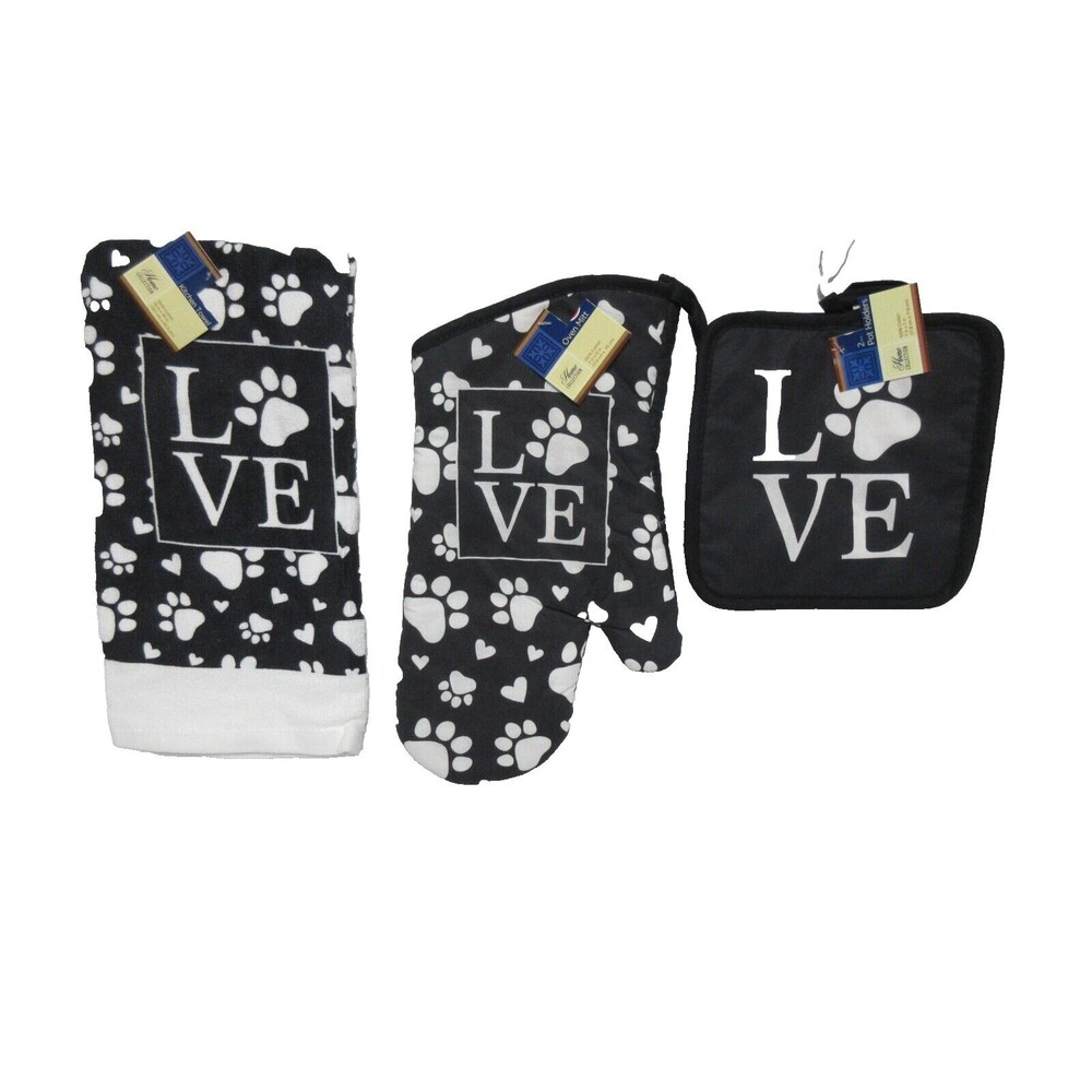 5pc Love kitchen towel set (towel, & 4 pot holders)